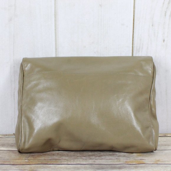 Polly Bergen Tan Snake Print Genuine Leather Clutch Bag Purse Handbag - Picture 9 of 10